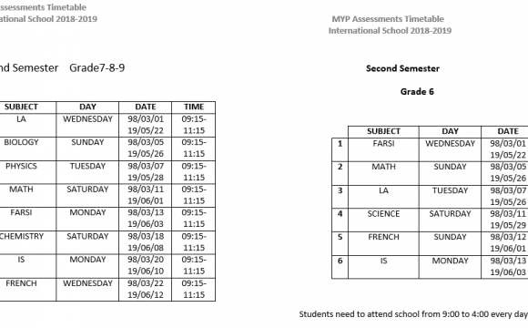 The New MYP Exams Schedule